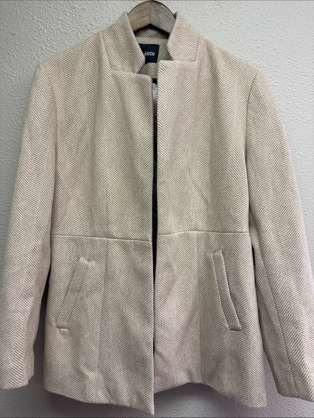 Matou Cream Herringbone Stand-Collar Blazer